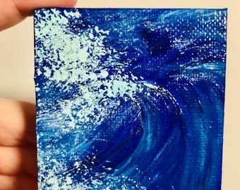 Miniature ocean wave seascape | 2.75x2.75 tiny canvas painting for dollhouse desk or bookshelf