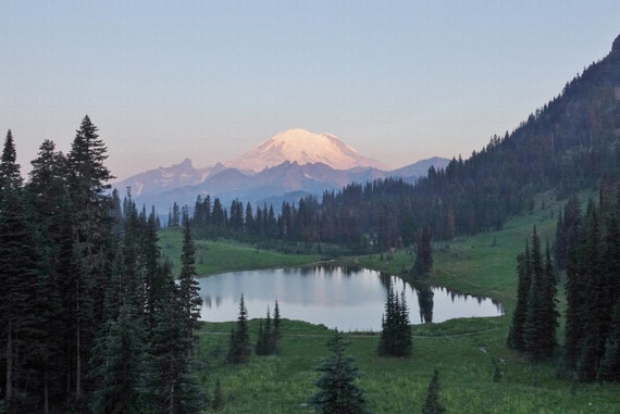Mount Rainier Lake Reflection Snow Mountain Scenery Landscape Art Framed Picture