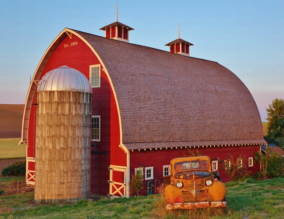 Palouse Washington Red Barn Silo Old Truck Closeup Scenic Etsy