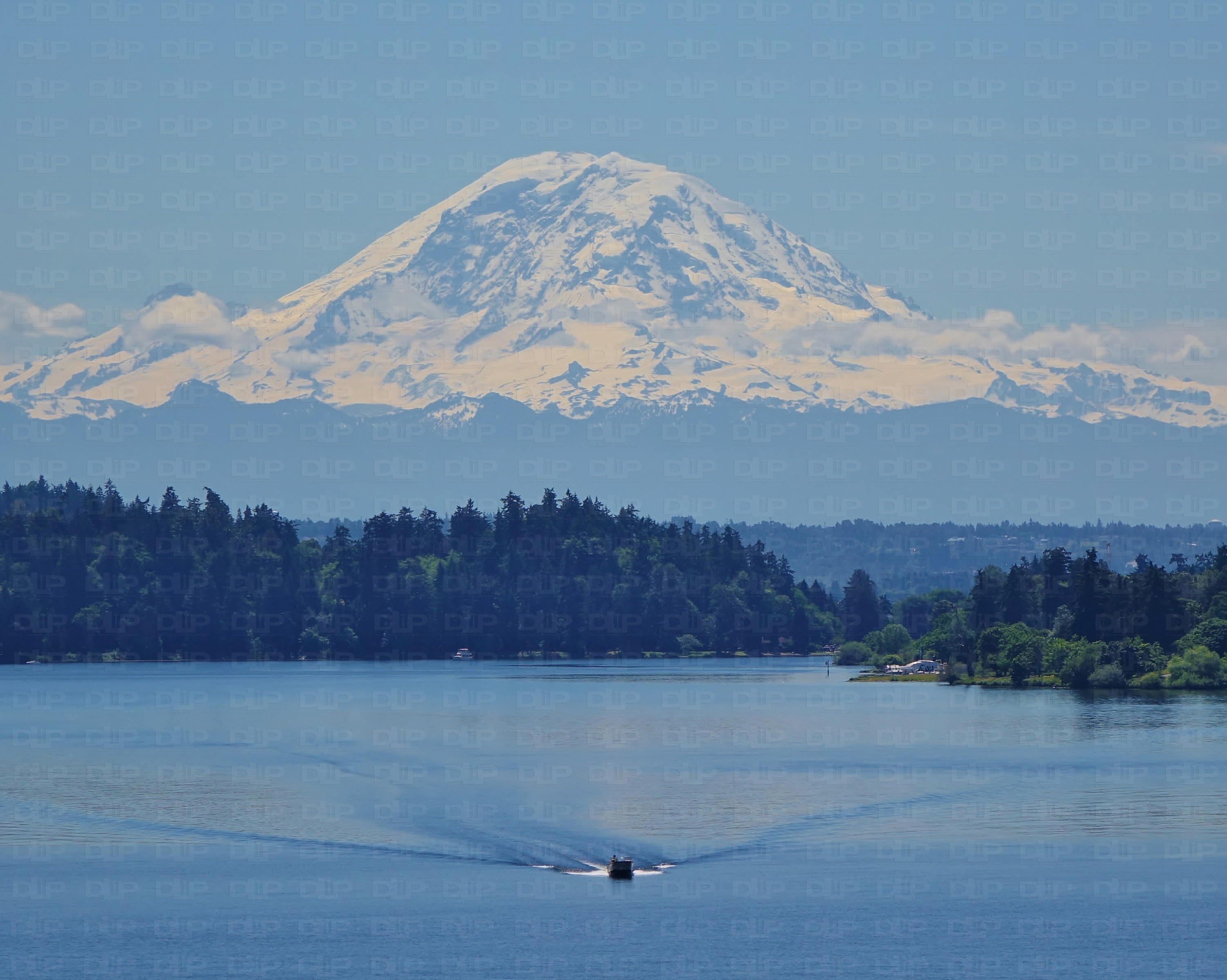 Mount Rainier Lake Washington Seattle Boat on Water Mountain Etsy