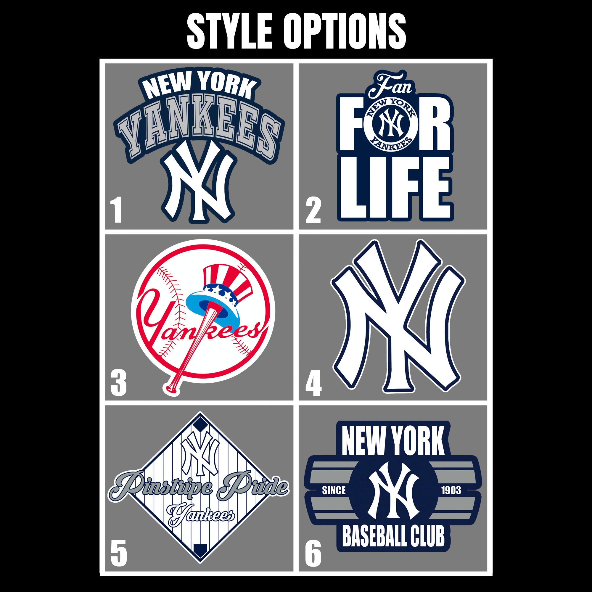 New York Yankees Vinyl Stickers / 6 Styles / 4 Size Options Etsy