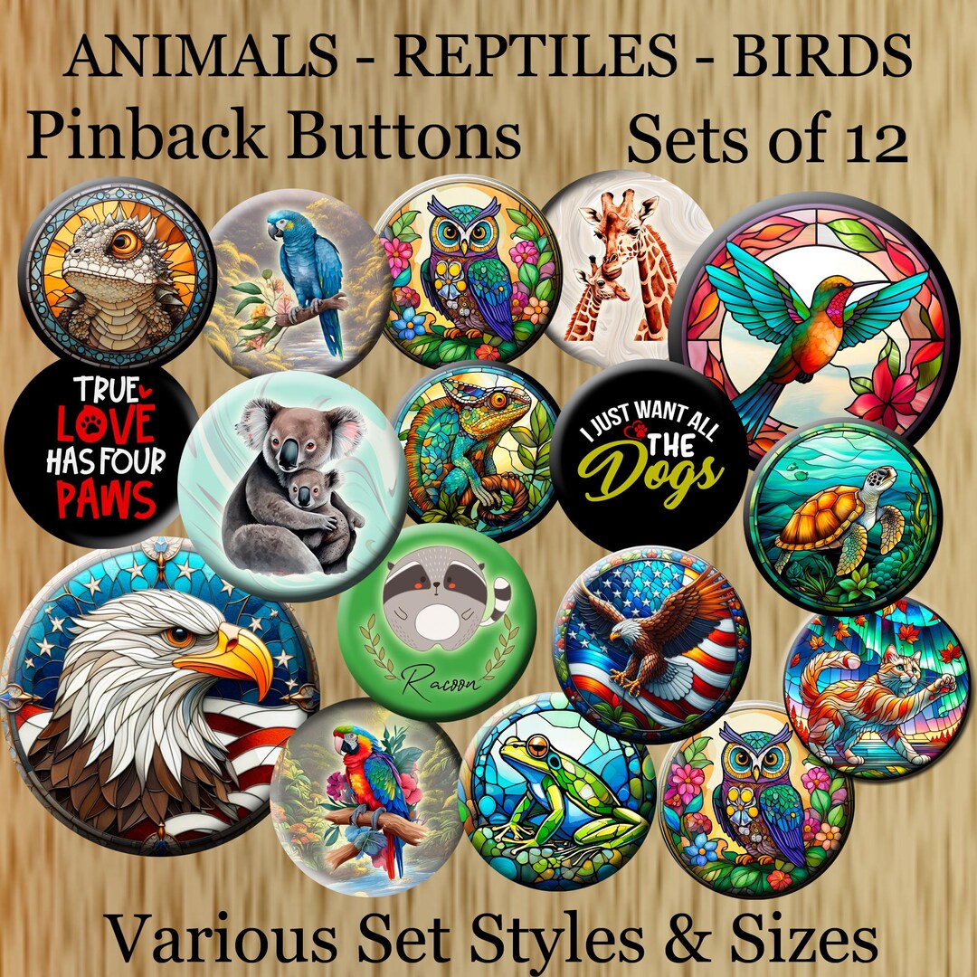 Monkey Pinback Buttons Animals Reptiles Birds / Pinback Buttons - Various Sets & Sizes (sets ...