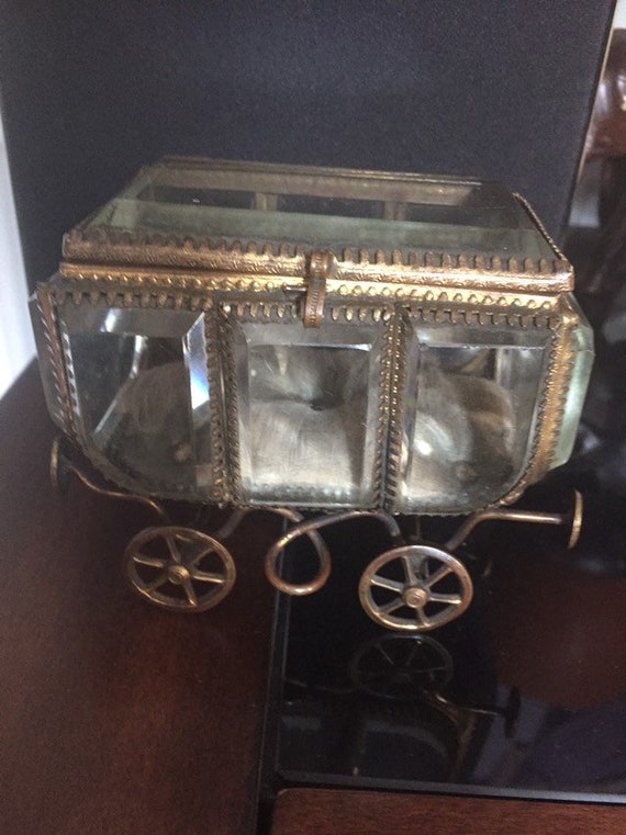 Antique French Glass Ormolu Jewellery caskets.