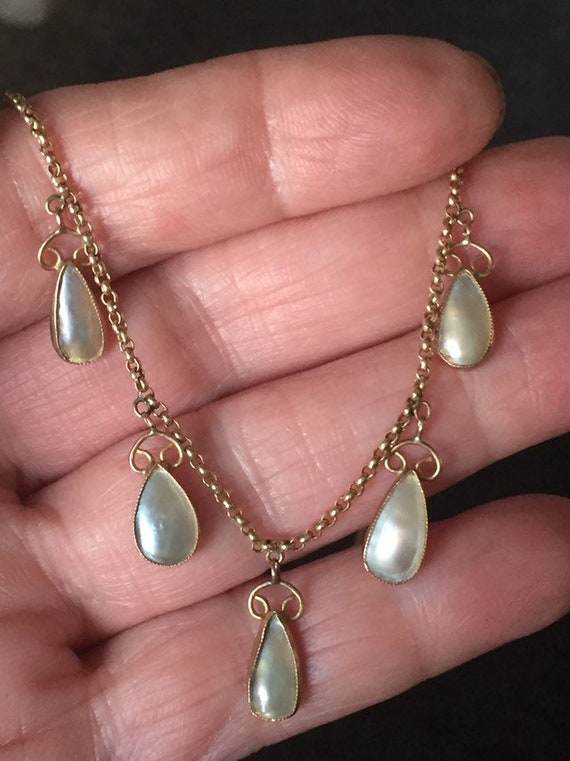 Art Nouveau 18ct Blister pearl pendants Bib Neckla