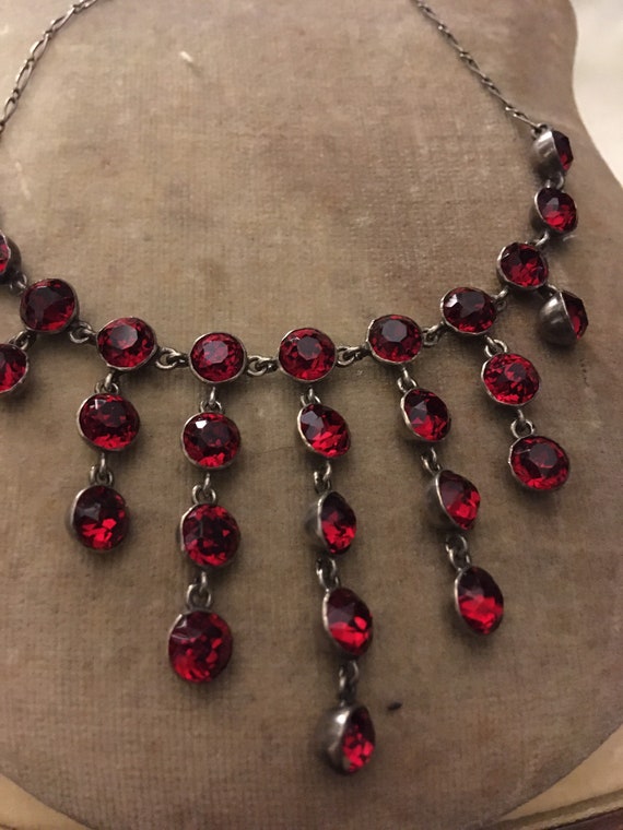 Antique Silver Red Paste Waterfall Bib Necklace.