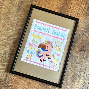 Nursery Decor, Nursery Decor Girl, Nursery Decor Unicorn, Unicorn Birth Stats, Embroidered Birth Stats, Custom Birth Announcement