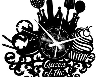 Vinyl Wall Clock Knife Spoon Objects Cutlery Kitchen Chef Home Kitchen Queen of The Kitchen