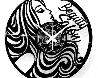 Handmade Vinyl Wall Clock - NAILS Salon Beauty NAIL Beauty SALON