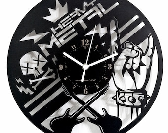 HEAVY METAL - Wooden Wall Clock Rock Music Guitar Glam