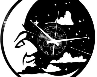 Vinyl Wall Clock Planet Star Astrology Moon Moon Vintage Decor