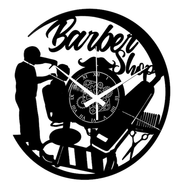 Horloge Vinyle Horloge Murale - Idée Cadeau Coupe de Cheveux Coiffeur Barber Barber Shop