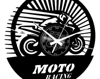 MOTO RACING - Vinyl Wall Clock - Race Track Race Biker Motorcyclist Motorsport - Gift Idea