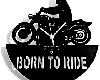 Reloj de pared de madera - Motociclista BORN TO RIDE Idea de regalo