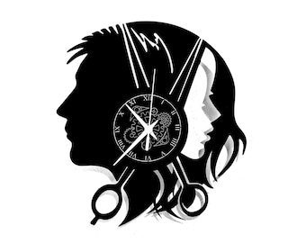 HAIRDRESSER - Vinyl Wall Clock - Woman Man Gift Idea Hair Cutting Barber Shop Salon Beauty