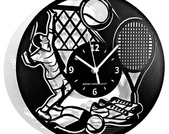 TENNIS - Wooden Wall Clock Sport Tennis Racket