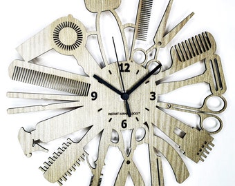 BARBER SHOP - Wall Clock Hairdresser Barber Beauty Salon Gift Idea Wood