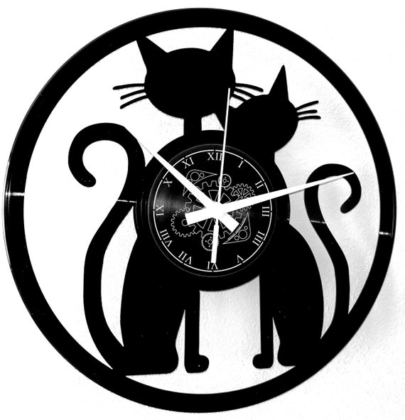 Orologio da parete Vinyl Clock - Vintage Handmade - Animali Casa -  Gatto Gatti