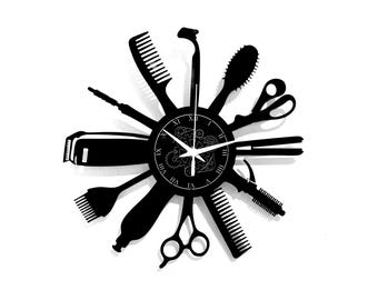 BARBER SHOP - Vinyl Wall Clock - Hairdresser Barber Beauty Salon Woman Man Gift Idea Haircut