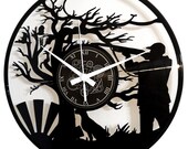 Vinyl Clock Wall Clock - Vintage Handmade - Sport Forest Environment Dogs Hunting