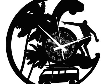 SURF - Vinyl Wall Clock - Sea Holiday Surfing Waves Travel Summer Beach Handmade Gift Idea