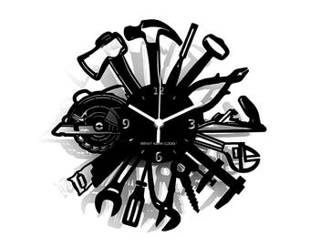 Tools - Wall Clock - Carpenter Artist Bricklayer Plumber Mechanic Garage Tools - 30 x 30 cm/ 12x12 Inc.