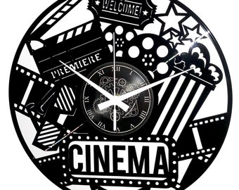 Reloj de pared de vinilo hecho a mano: idea de regalo para cine, teatro y películas.