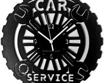 CAR SERVICE - Reloj de pared de madera para taller mecánico