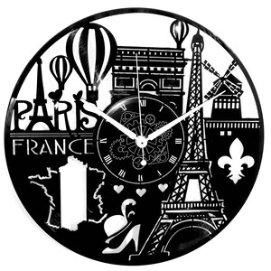 Orologio da parete Vinyl Clock - Vintage Handmade - Viaggio Francia Agenzia Città PARIGI Paris