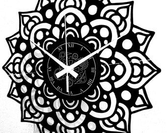 Reloj de pared de vinilo con diseño de mandala bohemio yin yang