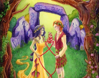 British Handfasting A6 Wedding Valentines Eco Biodegradable Greeting CARD Summer Nature Tree Art Romantic Celtic Pagan Wiccan Hippy