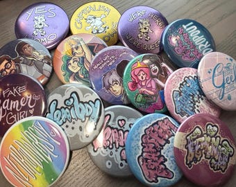 CLEARANCE 2.25" BUTTONS - Geeky, Feminist, Leftist, Queer