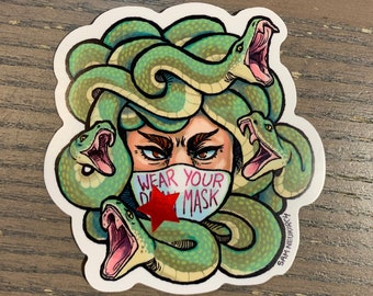 CLEARANCE Wear Your Dang Mask - Medusa 3" Vinyl Sticker