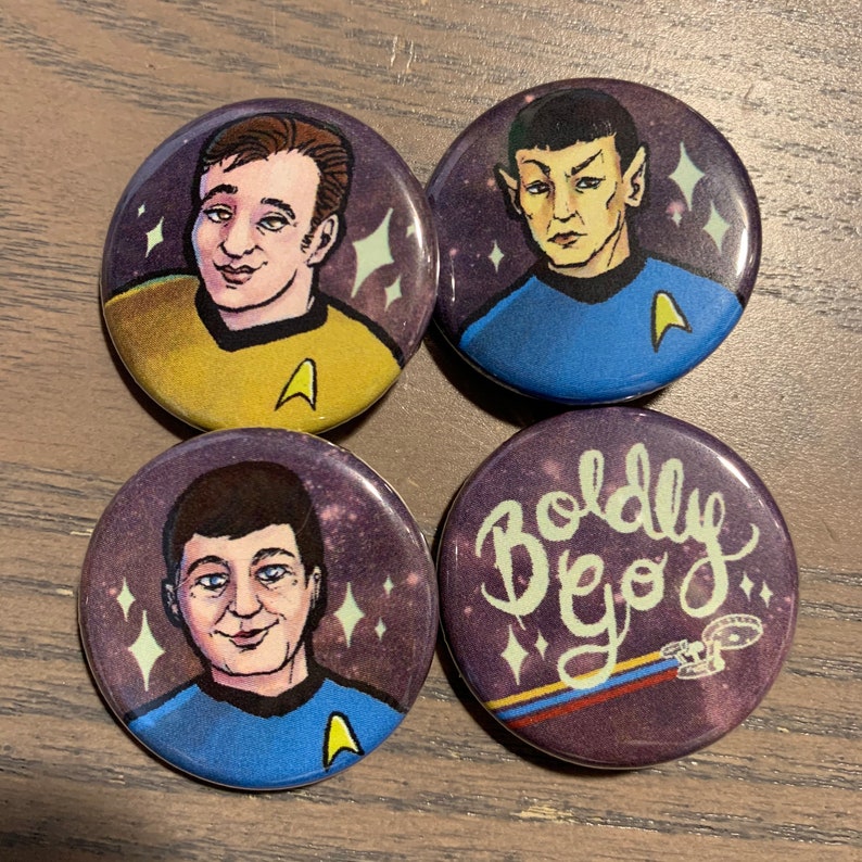 Star Trek TOS 1.25 Button Set Kirk/Spock/McCoy/Go