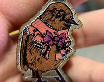 CLEARANCE Birds in Clothes Wooden Keychains