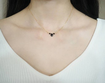 Onyx Necklace, Onix Tear Drop Necklace, Black Gemstone Necklace, August Birthstone Necklace, August Birthday Gift, Swarovski Necklace