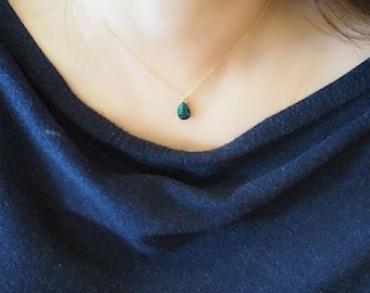 Emerald Necklace, Genuine Emerald Necklace, Emerald Jewelry Set, Green Gemstone Necklace, May Birthstone Necklace, Emerald Teardrop Necklace