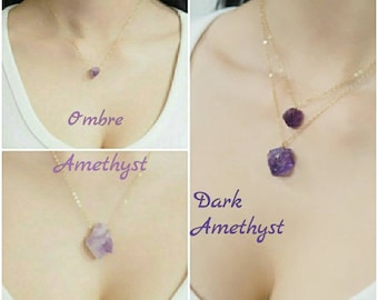 AAA+ Raw Crystal Necklace, Raw Amethyst Necklace, February Birthstone Necklace, Dark Amethyst Necklace, Raw Stone Necklace, Choker Necklace