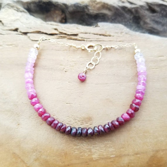 Ombre Ruby Bracelet, July Birthstone Bracelet, Ruby Bracelet, July Birthday Gift, Genuine Ruby Bracelet, July Birthstone Jewelry
