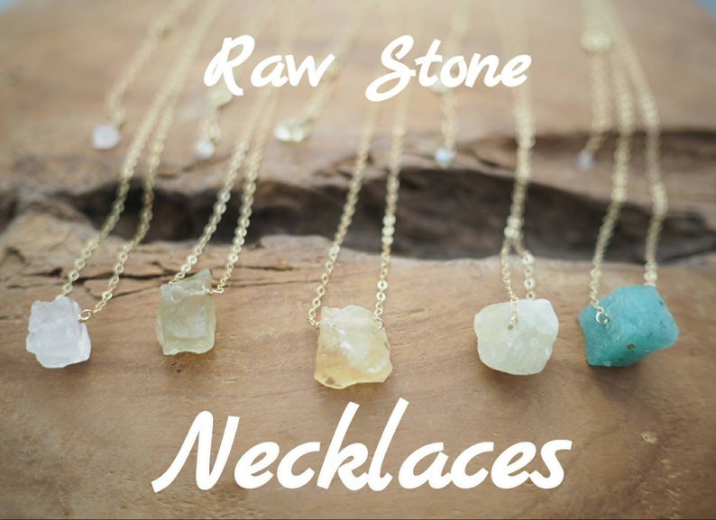 Raw Stone Necklace, Natural Stone Necklace, Raw Crystal Necklace, Clear Quartz Necklace, Lapis Lazuli Necklace, Rose Quartz Necklace, 