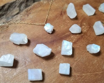 Raw Moonstone Necklace, Rough Moonstone Necklace, Raw Crystal Necklace, Crystal Necklace, White Gemstone Necklace, June Birthstone Necklace