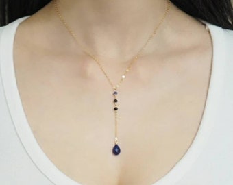 Ombre Sapphire Y Necklace, Sapphire Y Necklace, September Birthstone Necklace, September Birthday Gift, Sapphire Necklace,