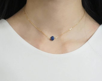 Real Lapis Lazuli Necklace, Lapis Lazuli Necklace, Lapis Lazuli Jewelry Set, Tiny Choker Necklace, September Birthstone Neckclace