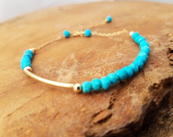 Real Turquoise Bracelet, Dainty Bohemian Jewelry, Blue stone Bracelet, December Birth Stone bracelet, December Bracelet, Blue Bracelet