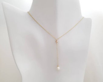 Genuine Freshwater Pearl Necklace, Bridal Necklace, Bridesmaid Necklace, Lariat  Necklace, Y Pearl Necklace, Minimalist Y Necklace