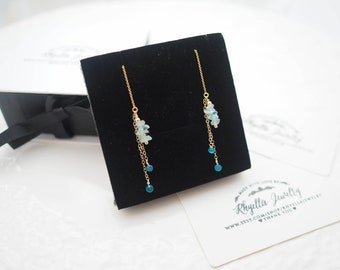 Aquamarine Threader Earrings, Aquamarine Earrings, March Birthstone Earrings, Raw Aquamarine Threader Earrings, Aquamarine Long Earrings