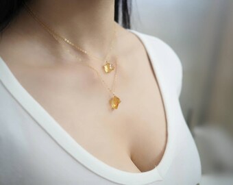 Raw Citrine Necklace, Citrine Crystal Necklace, Citrine Necklace, Citrine Pendant, November Birthstone Necklace, Raw Crystal Necklace,
