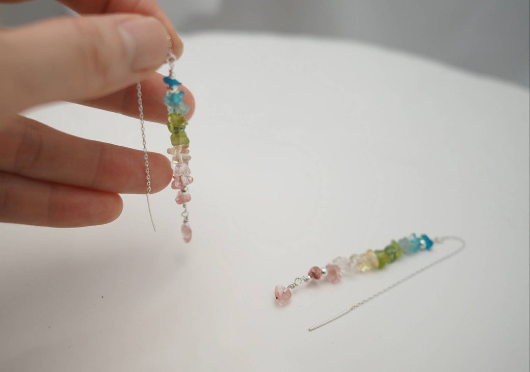 Rainbow Quartz Threader Earrings, Quartz Threader Earrings, Rainbow ...
