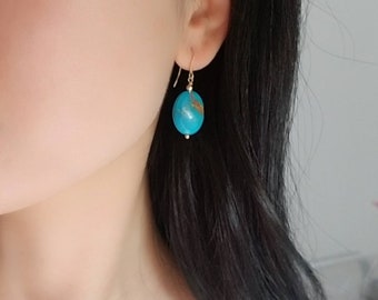Real Turquoise Earrings, Blue Turquoise Earrings, December Birthstone Earrings, Turquoise Drop Earrings, Turquoise Jewelry Set, Gift for Mom