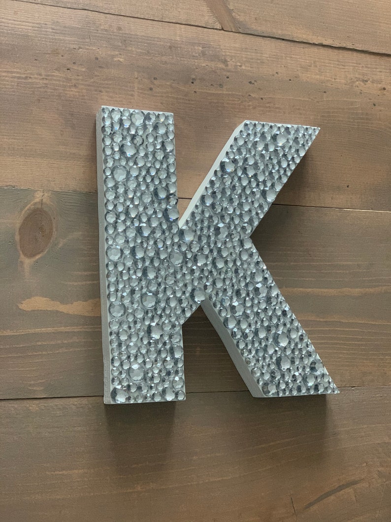 Silver Embellished Wooden Letter Customizable Rhinestone | Etsy