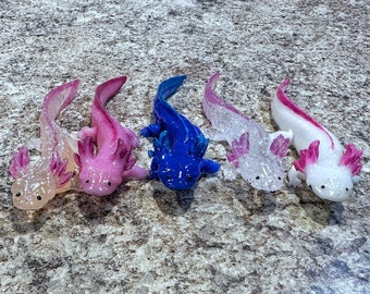 Hand-Painted Resin Axolotl Figurine, Cute Desk Animal